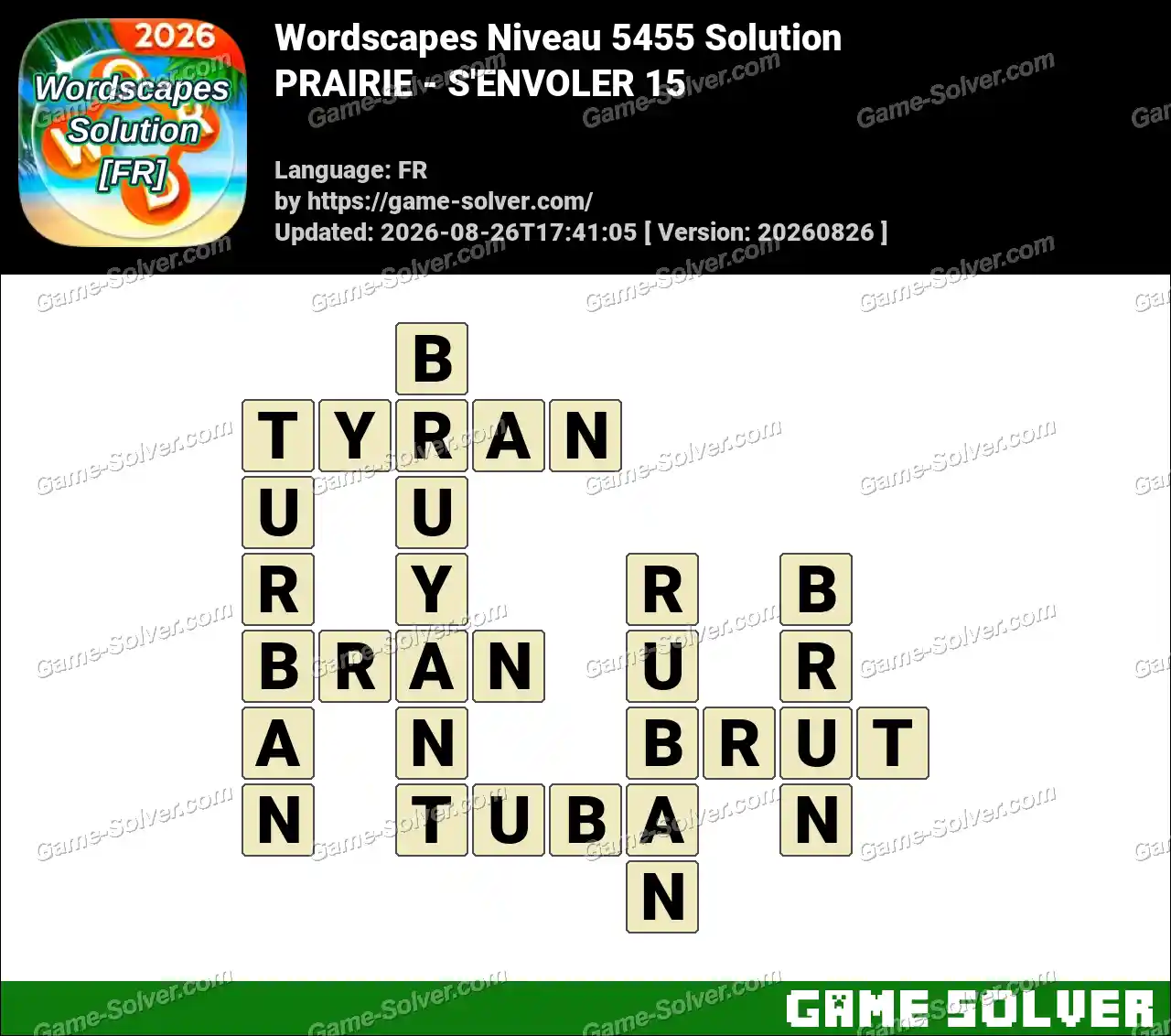 Wordscapes Français Niveau 5455 Solution — PRAIRIE – S’ENVOLER 15